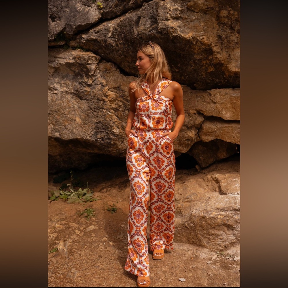 Orange Patterned Roxane Jumpsuit - image 1
